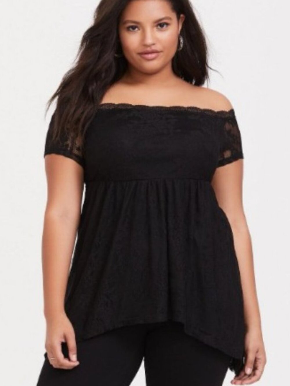 Torrid Black Lace Off‎ Shoulder Babydoll Top Size 00 M/L 10